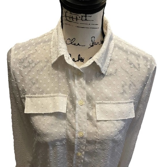 Banana Republic Button Down Shirt White Ivory Petite Size Small Sheer Polka Dot - Picture 2 of 8